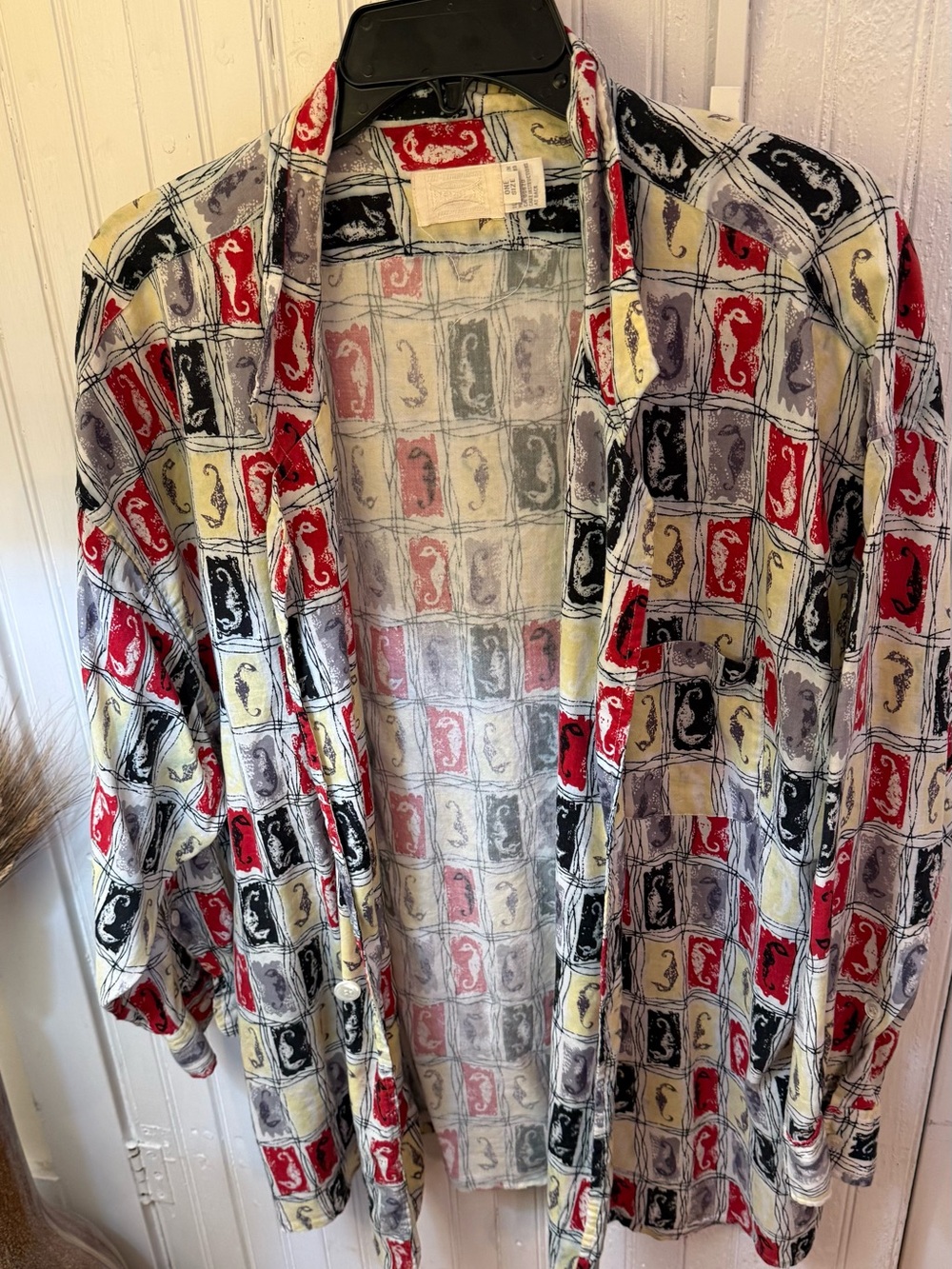 Men's Lightweight Multi-Color Patterned Shirt Jacket - Red, Black, Gray, Cream